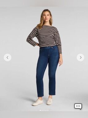 Spanx: Dark Wash High-Waisted Kick Flare Jeans Large Petite